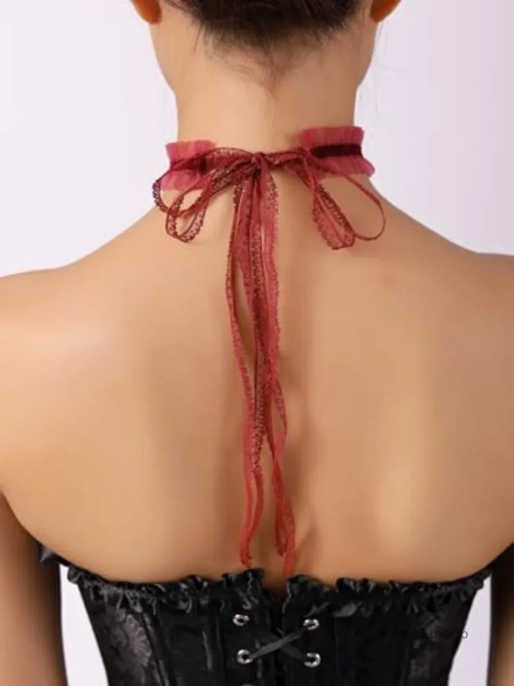 Victorian Red Velvet Lace Choker Necklace Gothic Woman Jewelry Gift